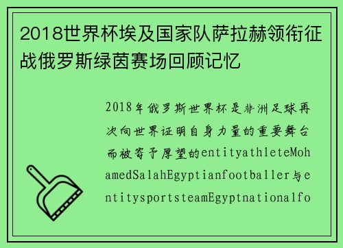 2018世界杯埃及国家队萨拉赫领衔征战俄罗斯绿茵赛场回顾记忆